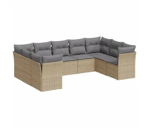 9-Daļīgs Dārza Dīvānu Komplekts, Matrači, Bēša Pe Rotangpalma Vidaxl