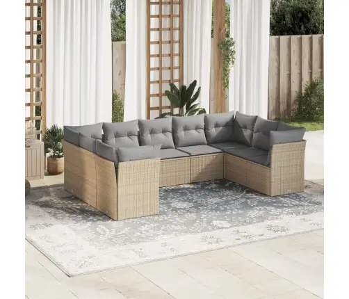 9-Daļīgs Dārza Dīvānu Komplekts, Matrači, Bēša Pe Rotangpalma Vidaxl