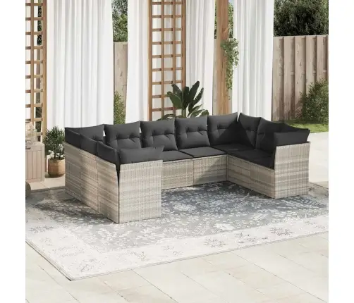 9-Daļīgs Dārza Dīvāna Komplekts,Matrači, Gaiši Pelēka Pe Pinums Vidaxl 9-Daļīgs Dārza Dīvāna Komplekts,Matrači, Gaiši Pelēka Pe Pinums Vidaxl