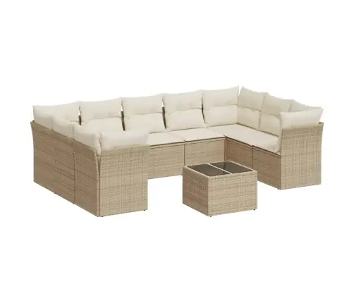 10-Daļīgs Dārza Dīvāna Komplekts, Matrači, Bēša Pe Rotangpalma Vidaxl