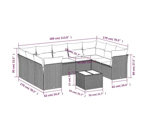 10-Daļīgs Dārza Dīvāna Komplekts, Matrači, Bēša Pe Rotangpalma Vidaxl