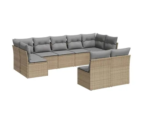 9-Daļīgs Dārza Dīvānu Komplekts, Matrači, Bēša Pe Rotangpalma Vidaxl