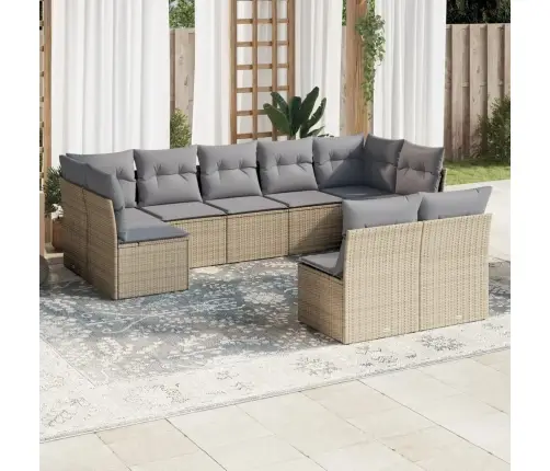 9-Daļīgs Dārza Dīvānu Komplekts, Matrači, Bēša Pe Rotangpalma Vidaxl