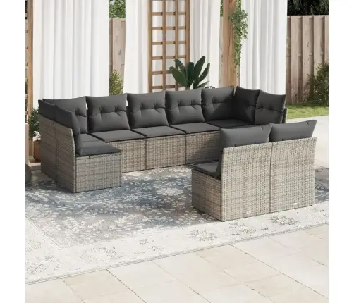 9-Daļīgs Dārza Dīvāna Komplekts Ar Matračiem, Pelēks Pe Pinums Vidaxl