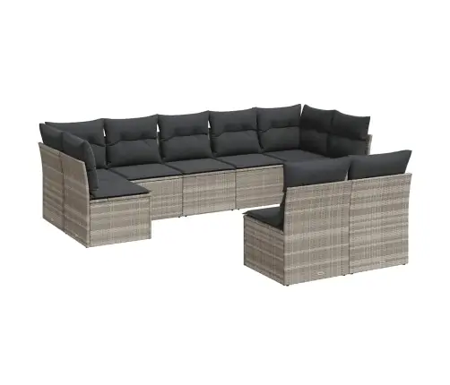 9-Daļīgs Dārza Dīvāna Komplekts,Matrači, Gaiši Pelēka Pe Pinums Vidaxl