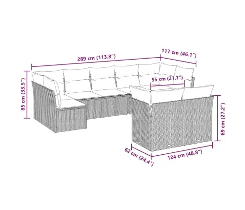 9-Daļīgs Dārza Dīvāna Komplekts,Matrači, Gaiši Pelēka Pe Pinums Vidaxl