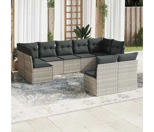 9-Daļīgs Dārza Dīvāna Komplekts,Matrači, Gaiši Pelēka Pe Pinums Vidaxl