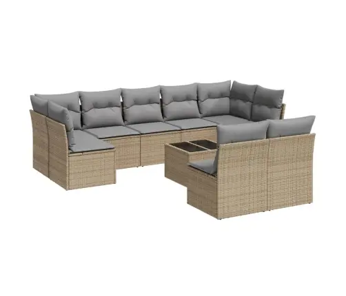 10-Daļīgs Dārza Dīvāna Komplekts, Matrači, Bēša Pe Rotangpalma Vidaxl