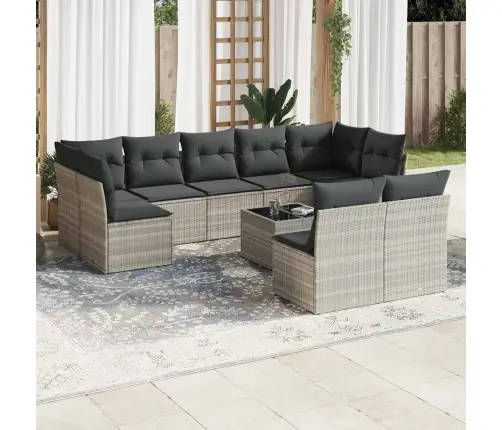 10-Daļīgs Dārza Dīvāna Komplekts Ar Matračiem, Pelēka Pe Pinums Vidaxl