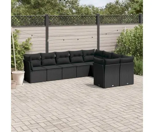 9-Daļīgs Dārza Dīvāna Komplekts, Matrači, Melna Pe Rotangpalma Vidaxl