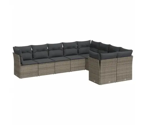 9-Daļīgs Dārza Dīvāna Komplekts Ar Matračiem, Pelēks Pe Pinums Vidaxl