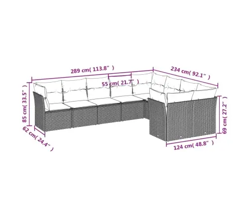9-Daļīgs Dārza Dīvāna Komplekts Ar Matračiem, Pelēks Pe Pinums Vidaxl