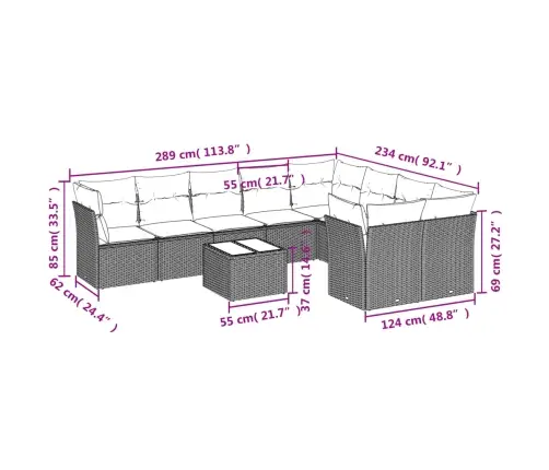 10-Daļīgs Dārza Dīvāna Komplekts, Matrači, Bēša Pe Rotangpalma Vidaxl