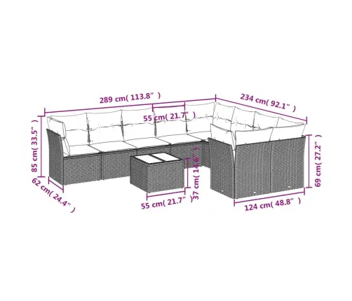 10-Daļīgs Dārza Dīvāna Komplekts, Matrači, Brūna Pe Rotangpalma Vidaxl