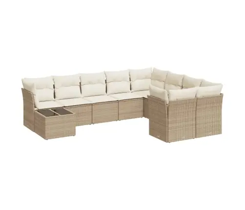 Sofos Komplektas Su Pagalvėlėmis, 10 Dalių, Smėlio, Poliratanas