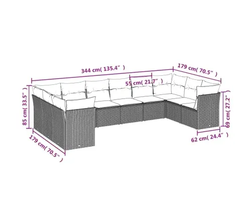10-Daļīgs Dārza Dīvāna Komplekts, Matrači, Bēša Pe Rotangpalma Vidaxl