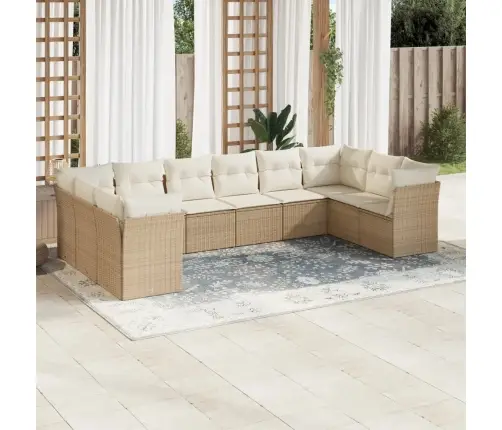 10-Daļīgs Dārza Dīvāna Komplekts, Matrači, Bēša Pe Rotangpalma Vidaxl