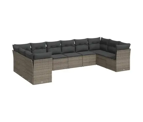 10-Daļīgs Dārza Dīvāna Komplekts Ar Matračiem, Pelēks Pe Pinums Vidaxl