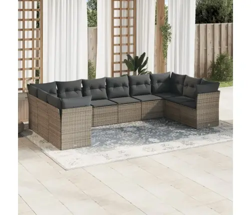 10-Daļīgs Dārza Dīvāna Komplekts Ar Matračiem, Pelēks Pe Pinums Vidaxl