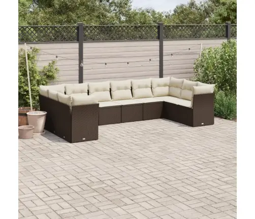 10-Daļīgs Dārza Dīvāna Komplekts, Matrači, Brūna Pe Rotangpalma Vidaxl