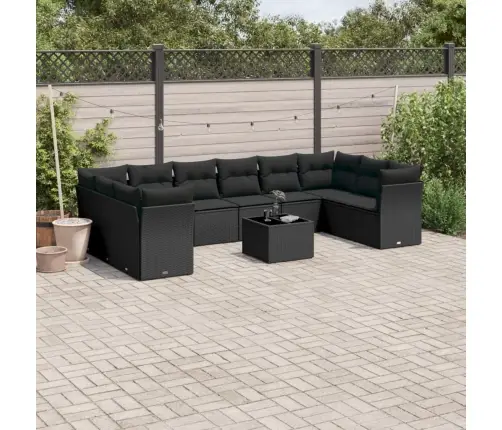 11-Daļīgs Dārza Dīvāna Komplekts, Matrači, Melna Pe Rotangpalma Vidaxl