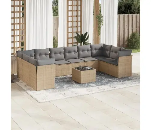 11-Daļīgs Dārza Dīvāna Komplekts, Matrači, Bēša Pe Rotangpalma Vidaxl