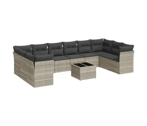 11-Daļīgs Dārza Dīvāna Komplekts Ar Matračiem, Pelēka Pe Pinums Vidaxl