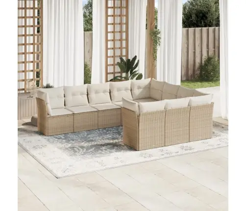 10-Daļīgs Dārza Dīvāna Komplekts, Matrači, Bēša Pe Rotangpalma Vidaxl