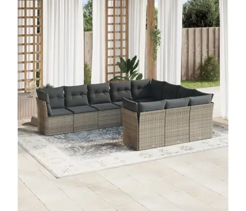 10-Daļīgs Dārza Dīvāna Komplekts Ar Matračiem, Pelēks Pe Pinums Vidaxl