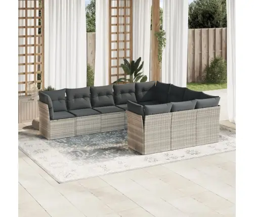 10-Daļīgs Dārza Dīvāna Komplekts Ar Matračiem, Pelēka Pe Pinums Vidaxl