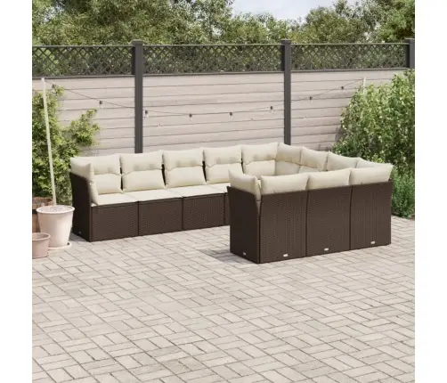 10-Daļīgs Dārza Dīvāna Komplekts, Matrači, Brūna Pe Rotangpalma Vidaxl