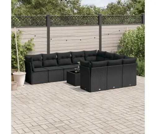 11-Daļīgs Dārza Dīvāna Komplekts, Matrači, Melna Pe Rotangpalma Vidaxl