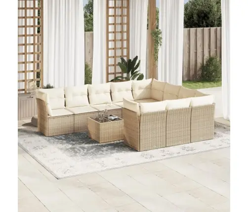 11-Daļīgs Dārza Dīvāna Komplekts, Matrači, Bēša Pe Rotangpalma Vidaxl