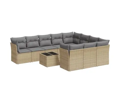 11-Daļīgs Dārza Dīvāna Komplekts, Matrači, Bēša Pe Rotangpalma Vidaxl