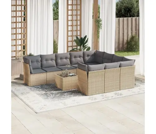 11-Daļīgs Dārza Dīvāna Komplekts, Matrači, Bēša Pe Rotangpalma Vidaxl