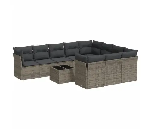 11-Daļīgs Dārza Dīvāna Komplekts Ar Matračiem, Pelēks Pe Pinums Vidaxl