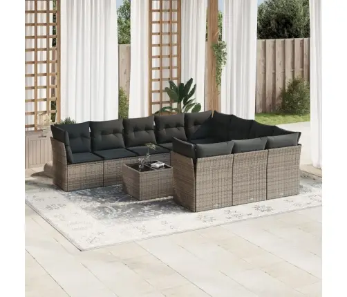 11-Daļīgs Dārza Dīvāna Komplekts Ar Matračiem, Pelēks Pe Pinums Vidaxl