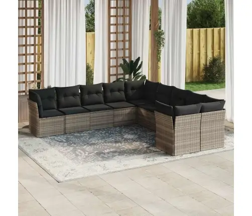 10-Daļīgs Dārza Dīvāna Komplekts Ar Matračiem, Pelēka Pe Pinums Vidaxl