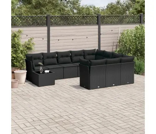 11-Daļīgs Dārza Dīvāna Komplekts, Matrači, Melna Pe Rotangpalma Vidaxl