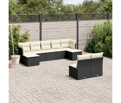 9-Daļīgs Dārza Dīvāna Komplekts, Matrači, Melna Pe Rotangpalma Vidaxl