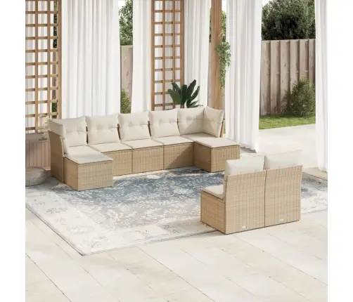 Sodo Komplektas Su Pagalvėlėmis, 9 Dalių, Smėlio, Poliratanas