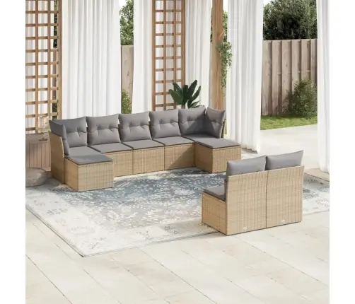 9-Daļīgs Dārza Dīvānu Komplekts, Matrači, Bēša Pe Rotangpalma Vidaxl