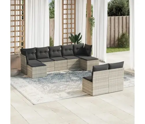 9-Daļīgs Dārza Dīvāna Komplekts,Matrači, Gaiši Pelēka Pe Pinums Vidaxl