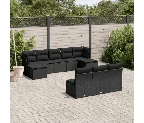 Sodo Komplektas Su Pagalvėlėmis, 10 Dalių, Juodas, Poliratanas