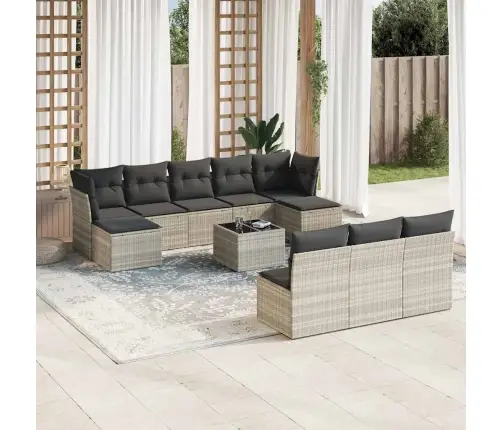 11-Daļīgs Dārza Dīvāna Komplekts Ar Matračiem, Pelēka Pe Pinums Vidaxl