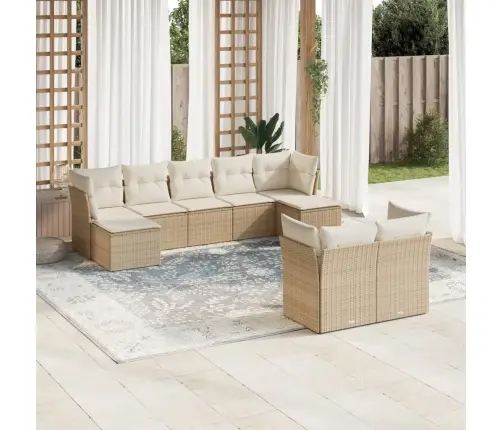 9-Daļīgs Dārza Dīvānu Komplekts, Matrači, Bēša Pe Rotangpalma Vidaxl