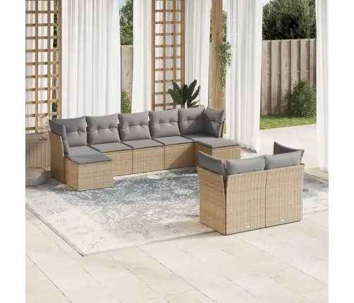 Sodo Komplektas Su Pagalvėlėmis, 9 Dalių, Smėlio, Poliratanas