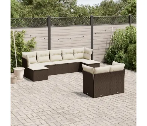 9-Daļīgs Dārza Dīvāna Komplekts, Matrači, Brūna Pe Rotangpalma Vidaxl