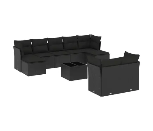 10-Daļīgs Dārza Dīvāna Komplekts, Matrači, Melna Pe Rotangpalma Vidaxl