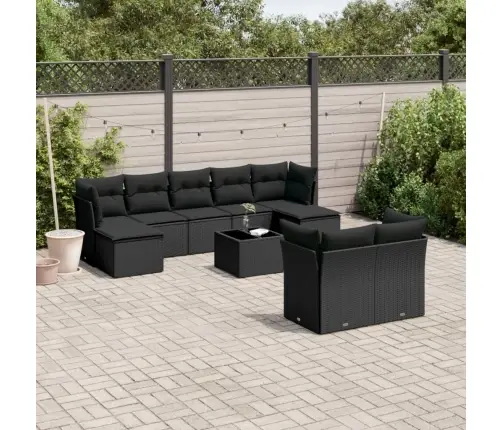 10-Daļīgs Dārza Dīvāna Komplekts, Matrači, Melna Pe Rotangpalma Vidaxl